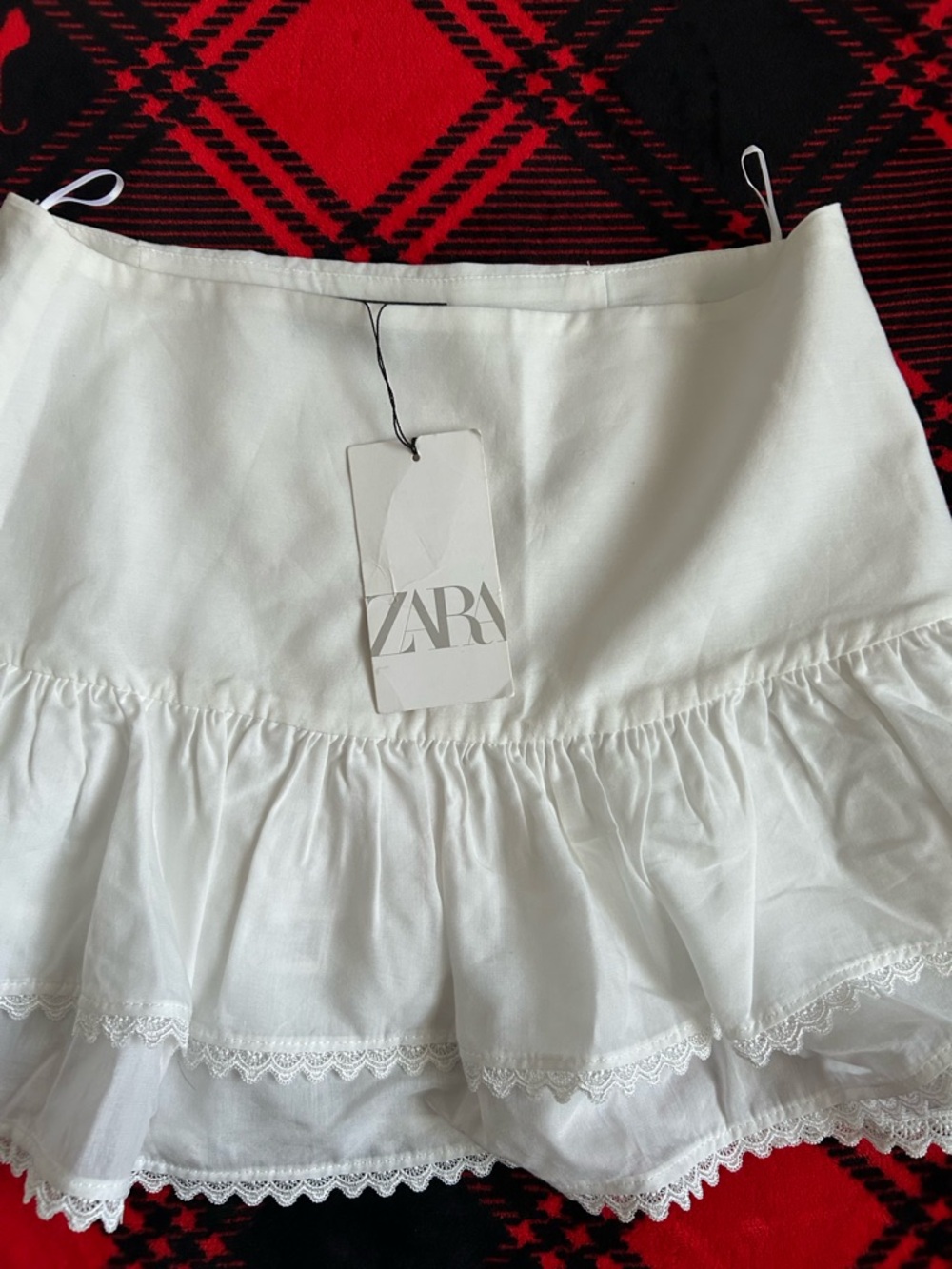 zara White Lace Tiered Mini Skirt NWT Cottagecore Summer - Picture 3 of 4
